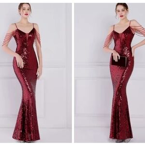 Gllamorous Wine Sequin Backless Dress